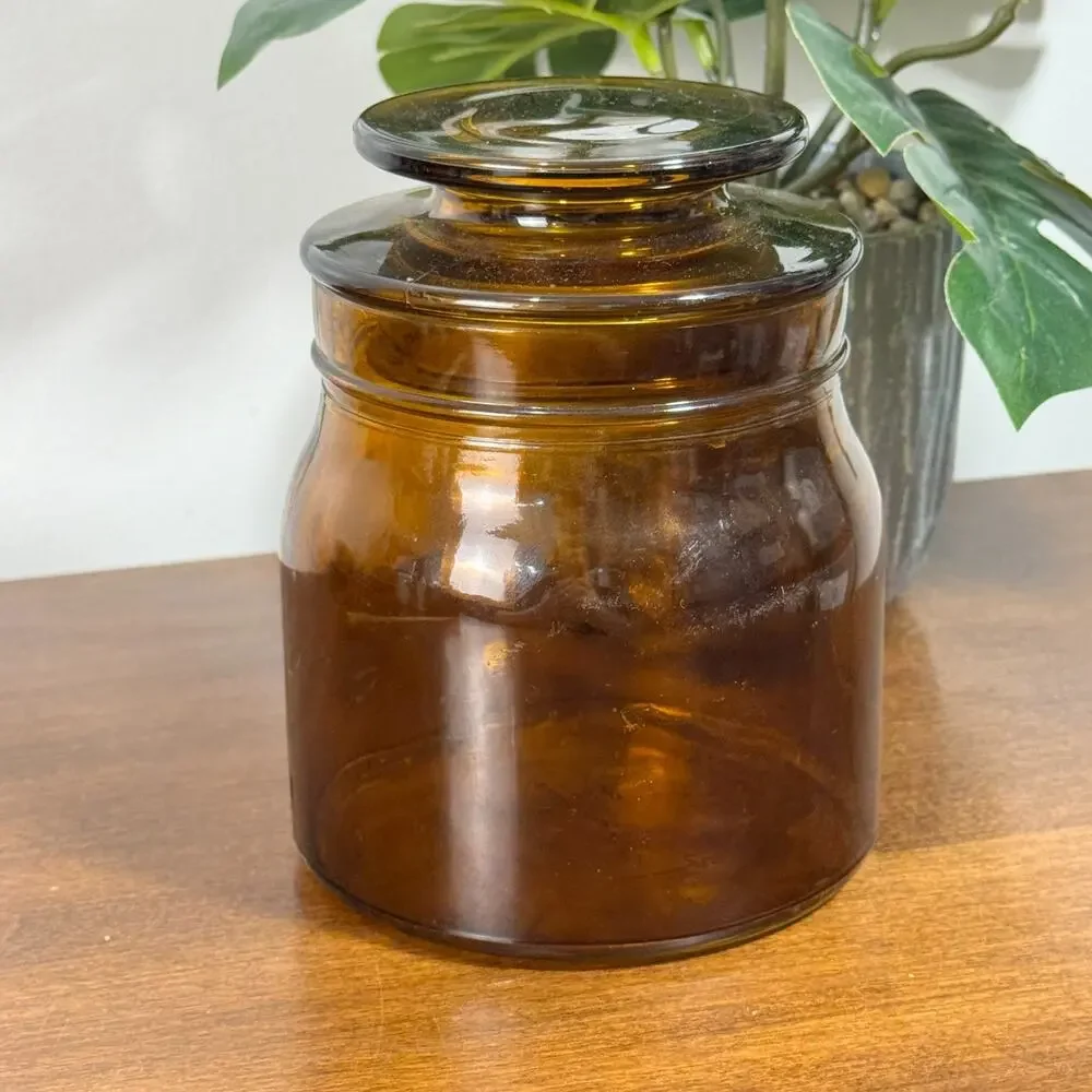 Vintage-Style Amber Glass Apothecary Container Jar with Lid Hearth and Home